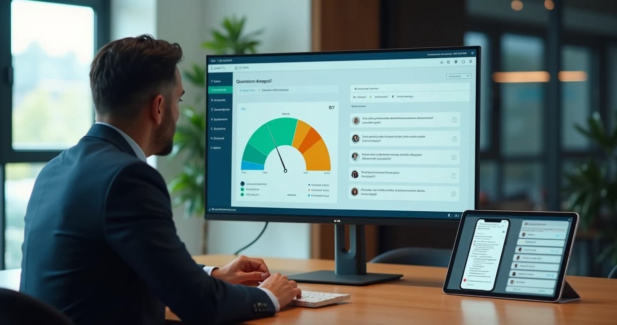 Executivo analisando nível de interesse de prospect em painel digital 